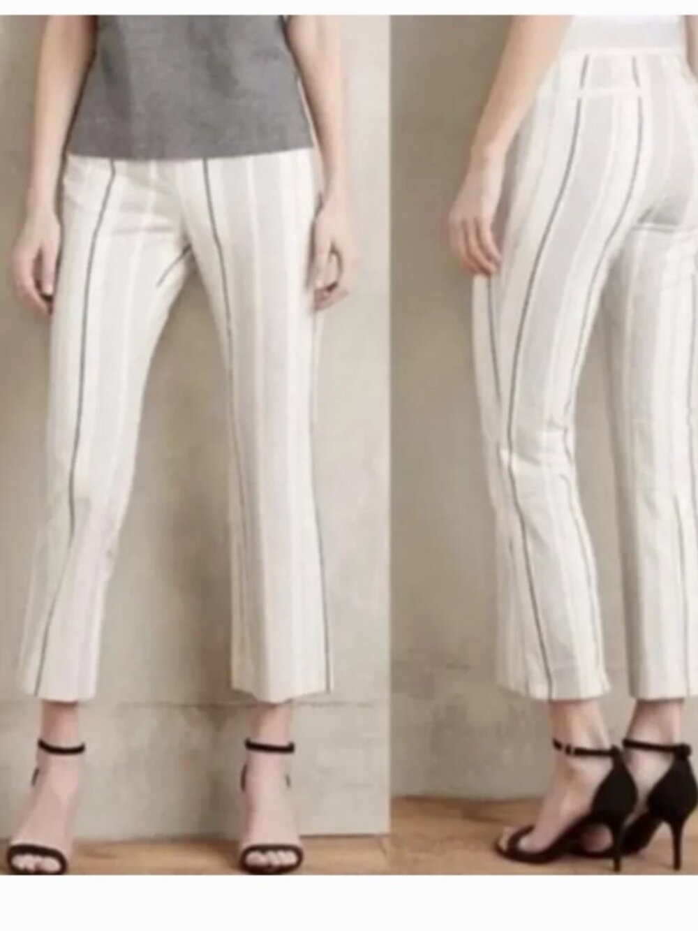 Anthropologie | Cartonnier Charlie Pants Stripe Crop Flare Welt Pockets Mid Rise